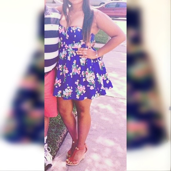 Royal blue flower print dress - Picture 1 of 3